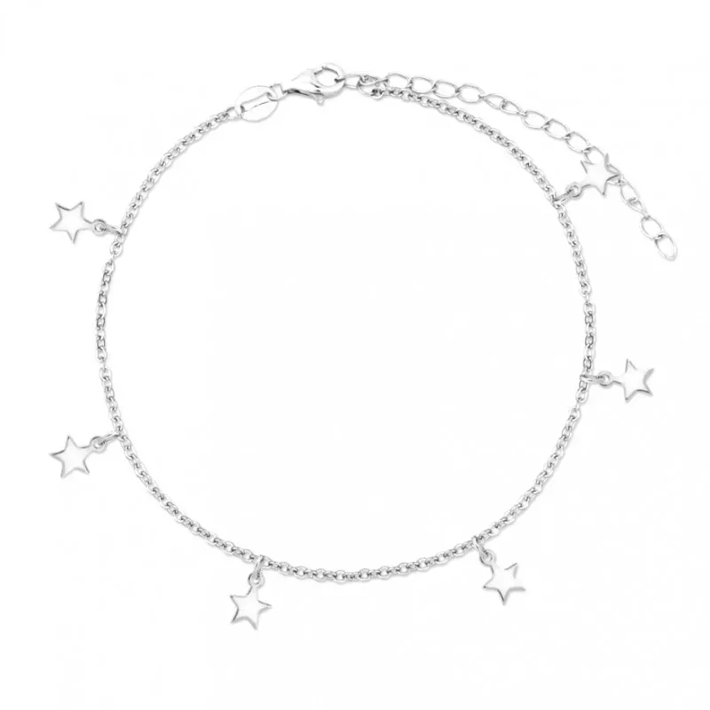 Tobillera en Plata de Ley 925m con 21 cm. estrellas colgantes