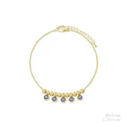 Ojo Turco Tobillera en Acero Inoxidable chapado en oro con 21 cm. bol