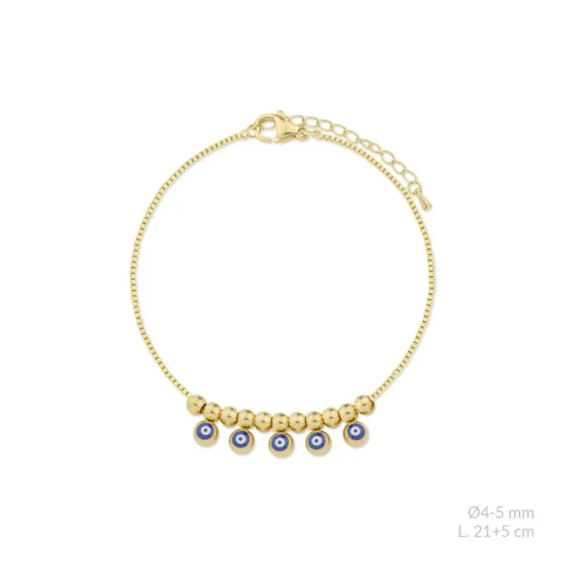 Ojo Turco Tobillera en Acero Inoxidable chapado en oro con 21 cm. bol