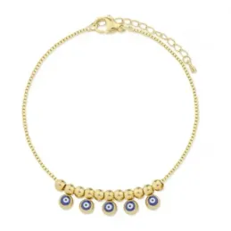 Ojo Turco Tobillera en Acero Inoxidable chapado en oro con 21 cm. bol