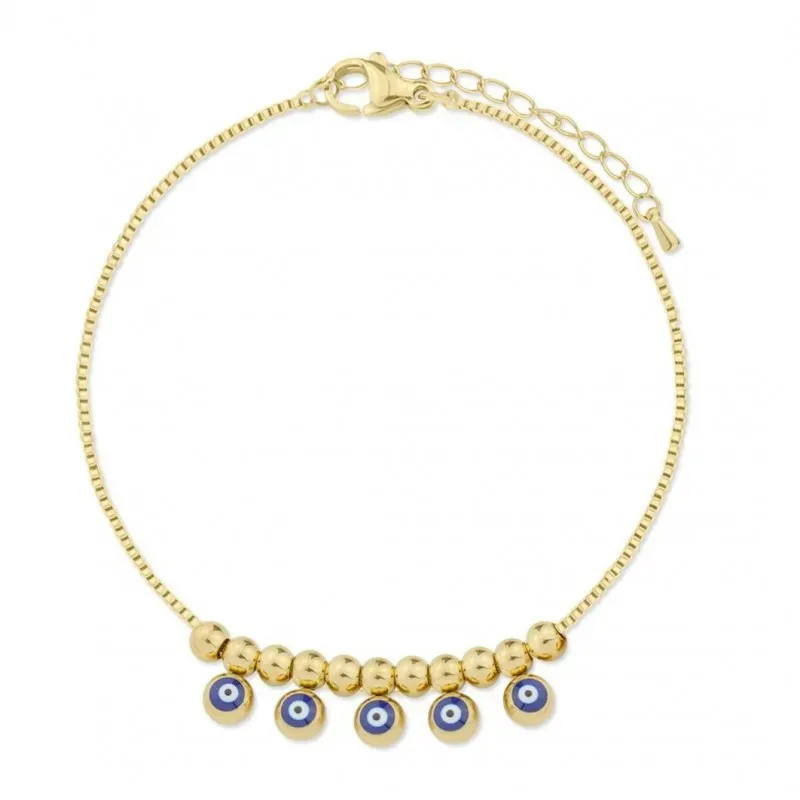 Ojo Turco Tobillera en Acero Inoxidable chapado en oro con 21 cm. bol