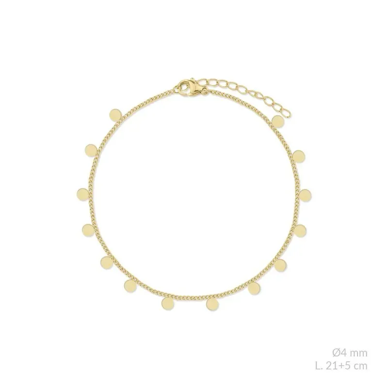 Tobillera en Acero Inoxidable chapado en oro con 21 cm. discos colgan