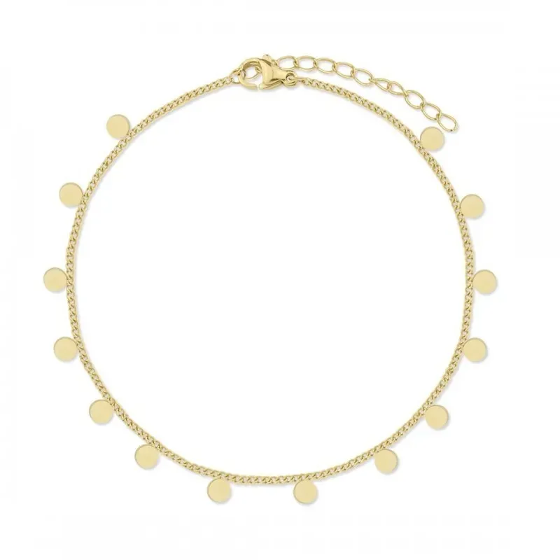 Tobillera en Acero Inoxidable chapado en oro con 21 cm. discos colgan