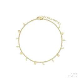 Tobillera en Acero Inoxidable chapado en oro con 21 cm. colgantes de