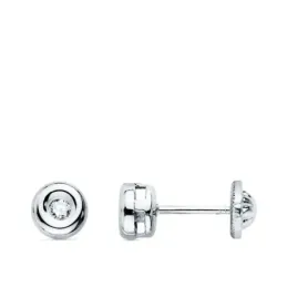 Pendientes oro blanco 18k niña chatón 4.5 mm. combinados dos diamante