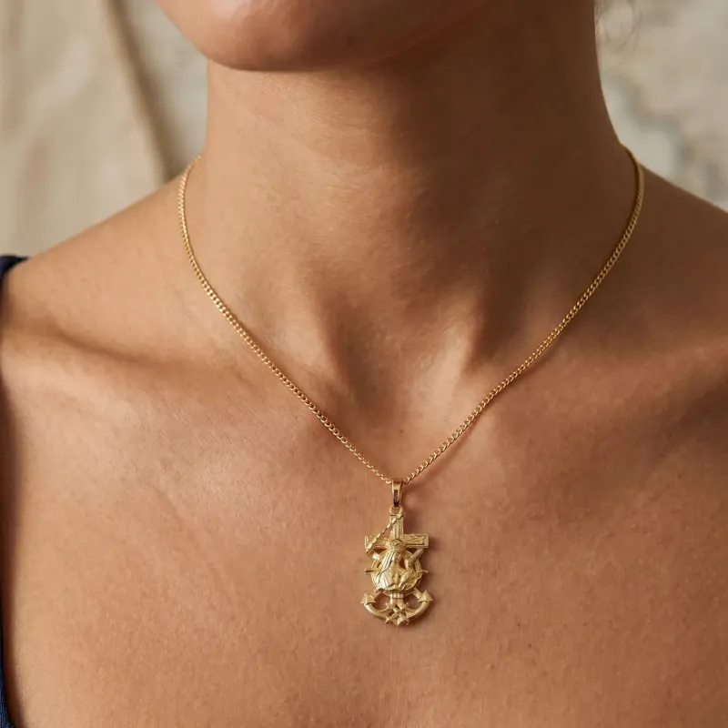 Virgen del Carmen Colgante Oro 9k unisex 27 mm. Cruz Marinera ancla