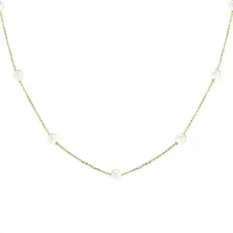 Gargantilla oro 18k mujer 45 cm. cadena combinada 9 perlas cultivadas
