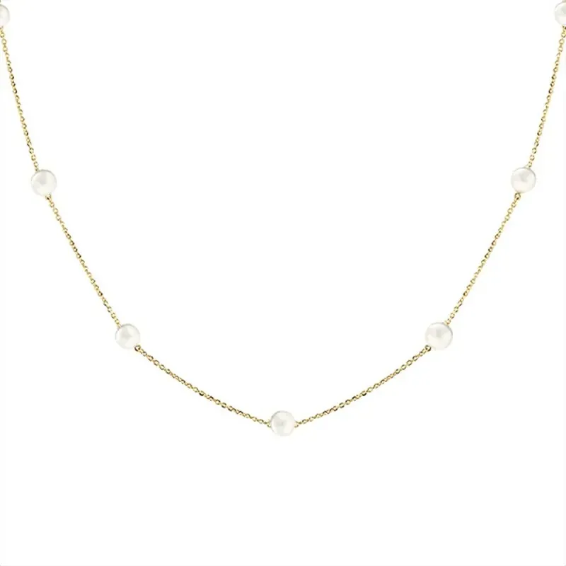 Gargantilla oro 18k mujer 45 cm. cadena combinada 9 perlas cultivadas