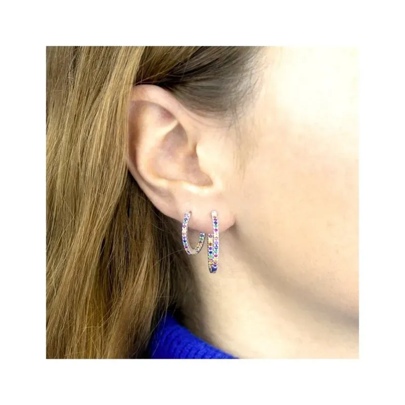 Aros Pendientes Argollas en Plata de Ley 925m con 16 mm. circonitas c