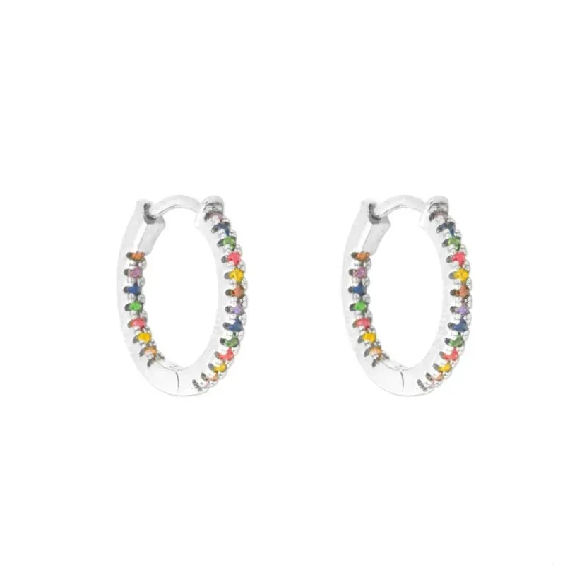 Aros Pendientes Argollas en Plata de Ley 925m con 16 mm. circonitas c