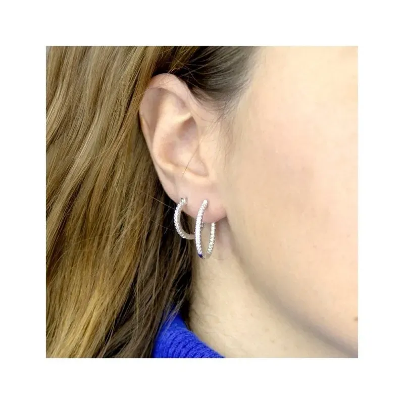 Aros Pendientes Argollas en Plata de Ley 925m con 16 mm. circonitas