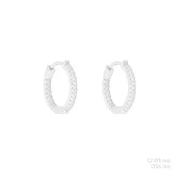Aros Pendientes Argollas en Plata de Ley 925m con 16 mm. circonitas