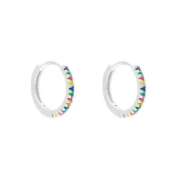 Aros Pendientes Argollas en Plata de Ley 925m con 14 mm. circonitas d