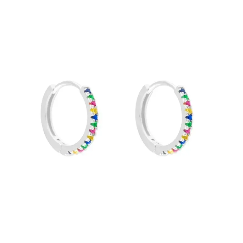 Aros Pendientes Argollas en Plata de Ley 925m con 14 mm. circonitas d