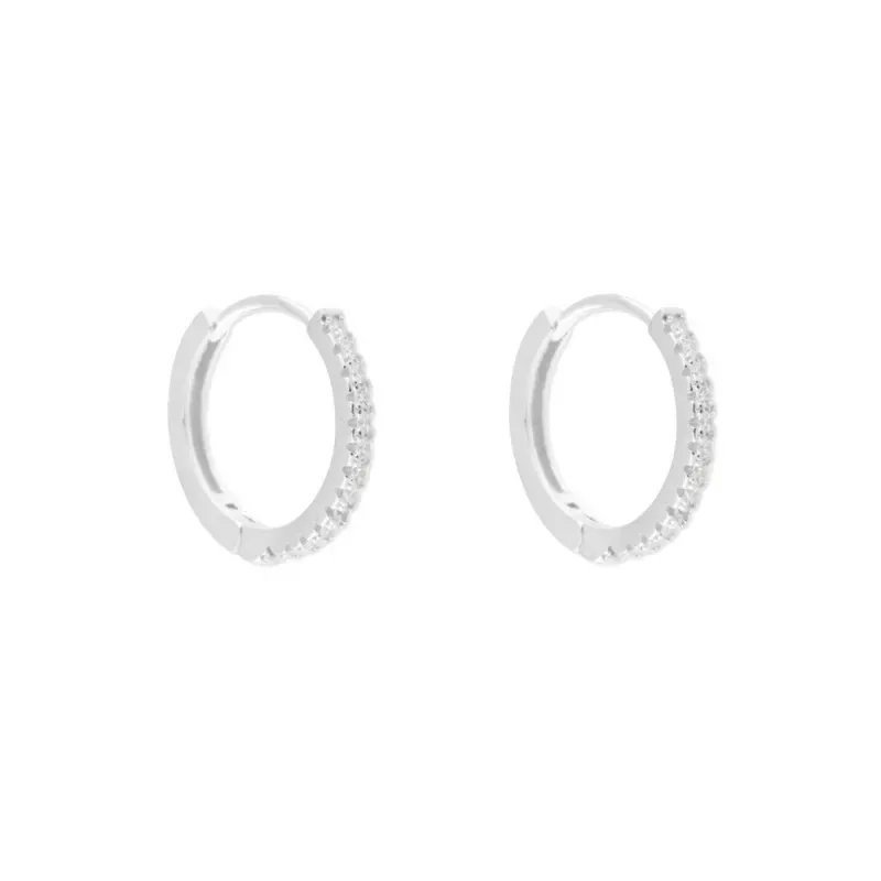 Aros Pendientes Argollas en Plata de Ley 925m con 14 mm. circonitas