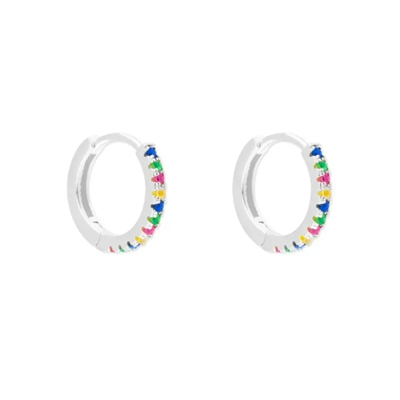 Aros Pendientes Argollas en Plata de Ley 925m con 12 mm. circonitas c
