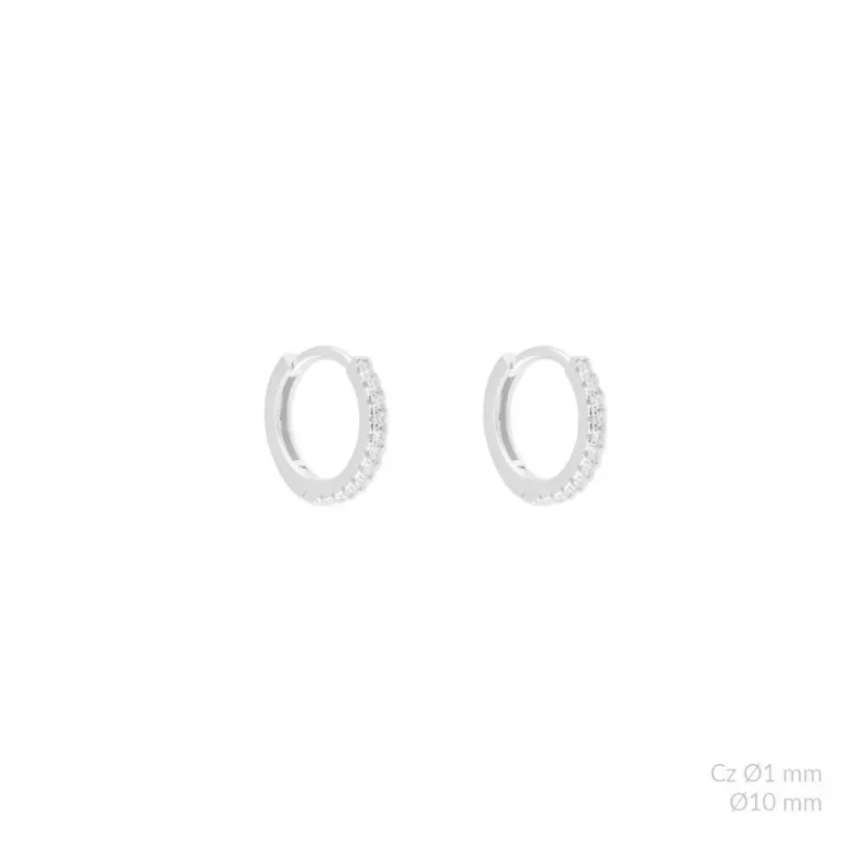 Aros Pendientes Argollas en Plata de Ley 925m con 10 mm. circonitas