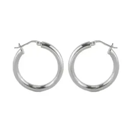 Aros Pendientes Argollas en Plata de Ley 925m con 30 mm. lisos brillo