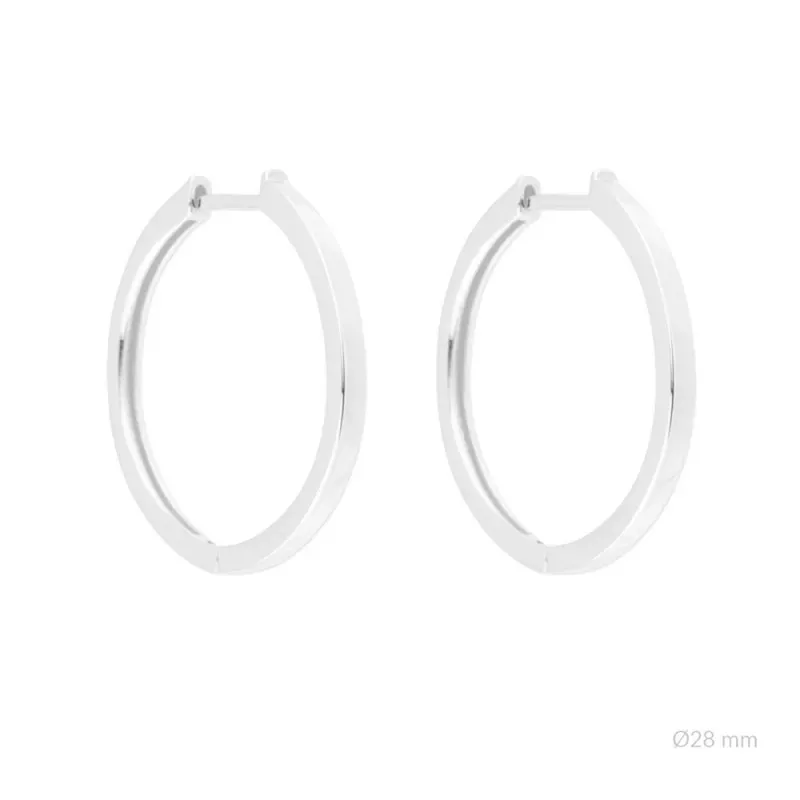 Aros Pendientes Argollas en Plata de Ley 925m con 28 mm. lisos