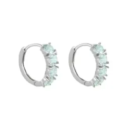 Aros Pendientes en Plata de Ley 925m con 15 mm. y 4 circonitas azules