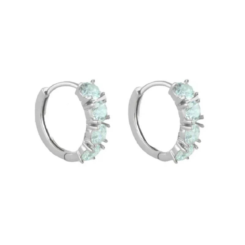 Aros Pendientes en Plata de Ley 925m con 15 mm. y 4 circonitas azules