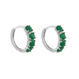 Aros Pendientes en Plata de Ley 925m con 15 mm. y 4 circonitas verdes