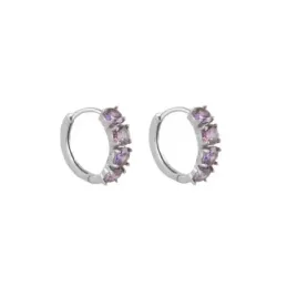 Aros Pendientes en Plata de Ley 925m con 15 mm. y 4 circonitas morada