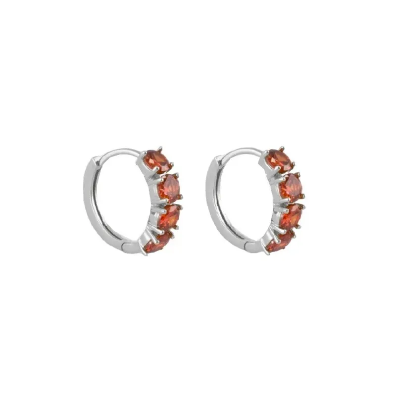 Aros Pendientes en Plata de Ley 925m con 15 mm. y 4 piedras color gra