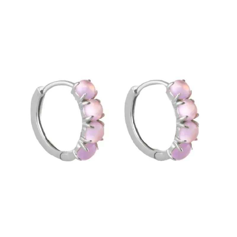 Aros Pendientes en Plata de Ley 925m con 15 mm. y 4 piedras color lav
