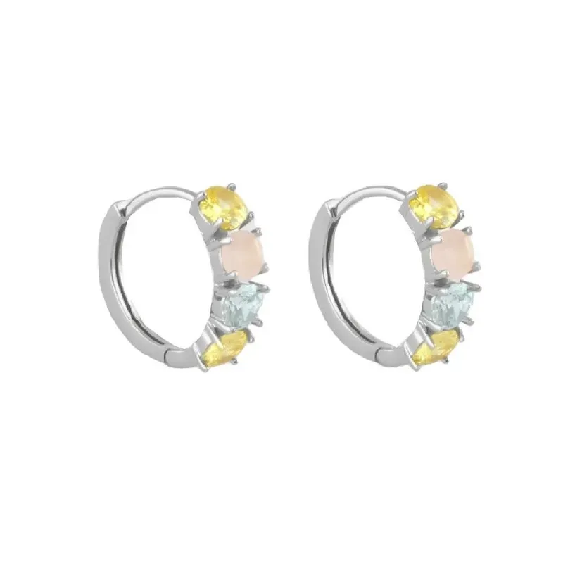 Aros Pendientes en Plata de Ley 925m con 15 mm. y 4 circonitas colore