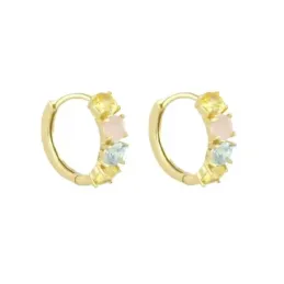 Aros Pendientes en Plata de Ley 925m chapados en oro con 15 mm. y 4 c
