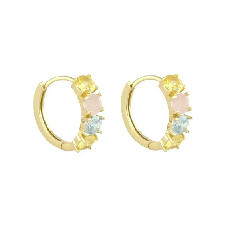 Aros Pendientes en Plata de Ley 925m chapados en oro con 15 mm. y 4 c