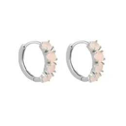 Aros Pendientes en Plata de Ley 925m con 15 mm. y 4 circonitas rosas