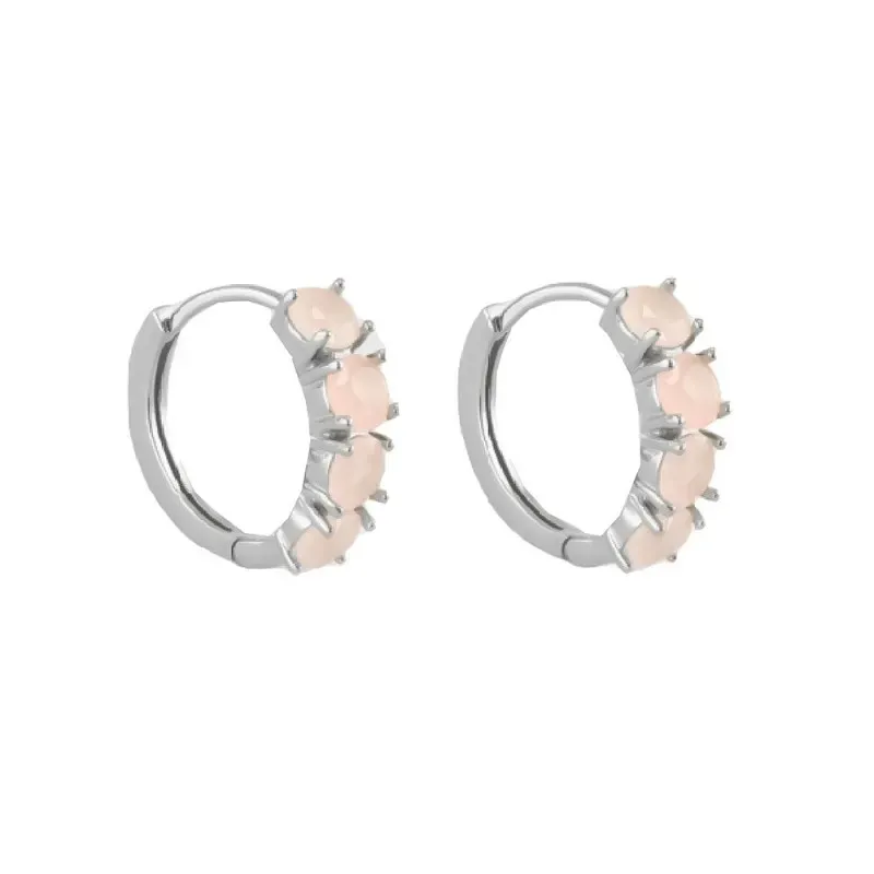 Aros Pendientes en Plata de Ley 925m con 15 mm. y 4 circonitas rosas