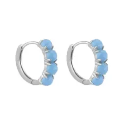 Aros Pendientes en Plata de Ley 925m con 15 mm. y 4 piedras azules de