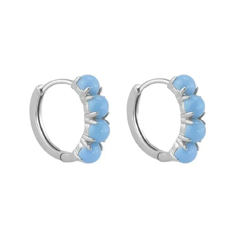 Aros Pendientes en Plata de Ley 925m con 15 mm. y 4 piedras azules de
