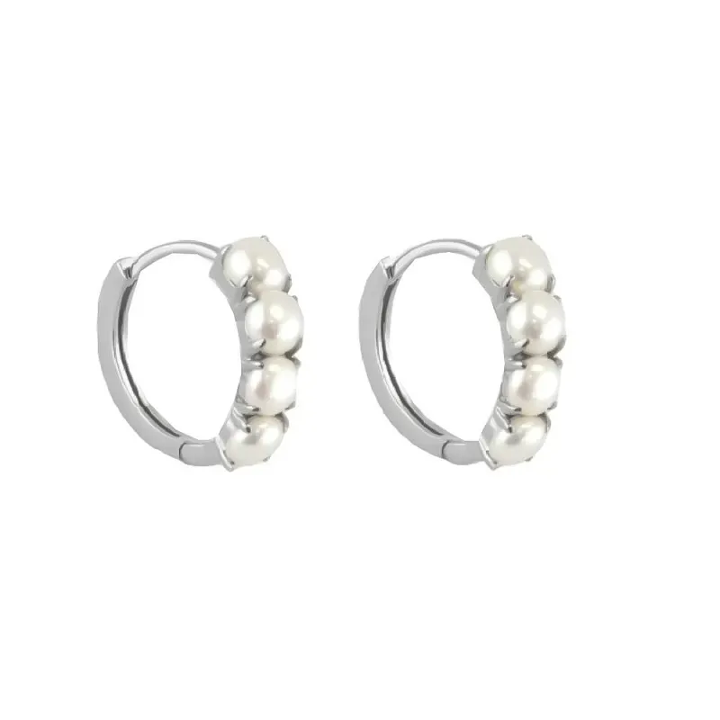 Aros Pendientes en Plata de Ley 925m con 15 mm. y 4 perlas de 4 mm. g