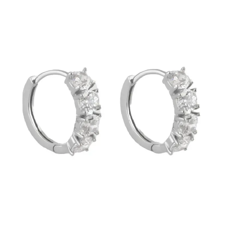 Aros Pendientes en Plata de Ley 925m con 15 mm. y 4 circonitas de 4 m