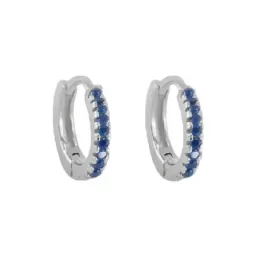 Aros Pendientes en Plata de Ley 925m con 10 mm. circonitas azul oscur