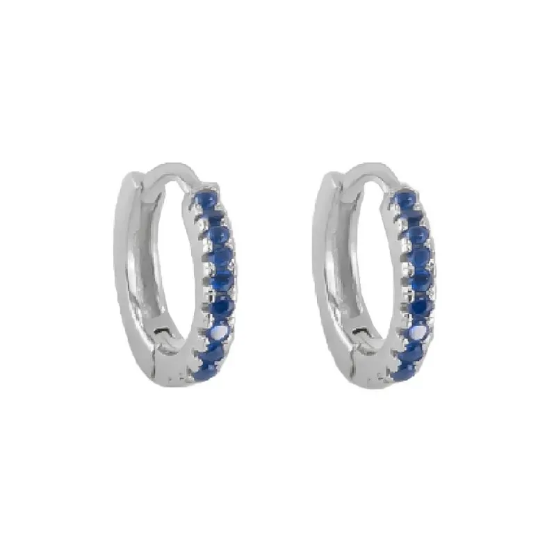 Aros Pendientes en Plata de Ley 925m con 10 mm. circonitas azul oscur