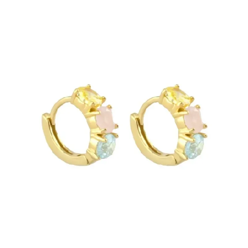 Aros Pendientes en Plata de Ley 925m chapados oro con 10 mm. tres cir