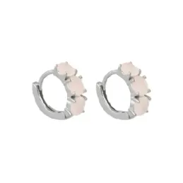 Aros Pendientes en Plata de Ley 925m con 10 mm. tres circonitas rosas