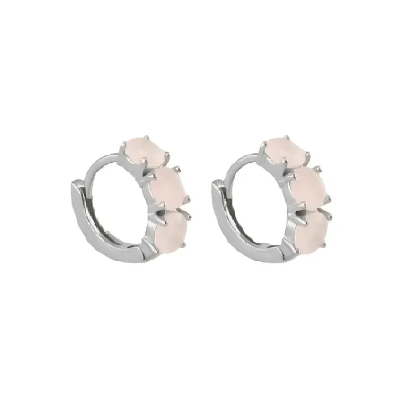 Aros Pendientes en Plata de Ley 925m con 10 mm. tres circonitas rosas