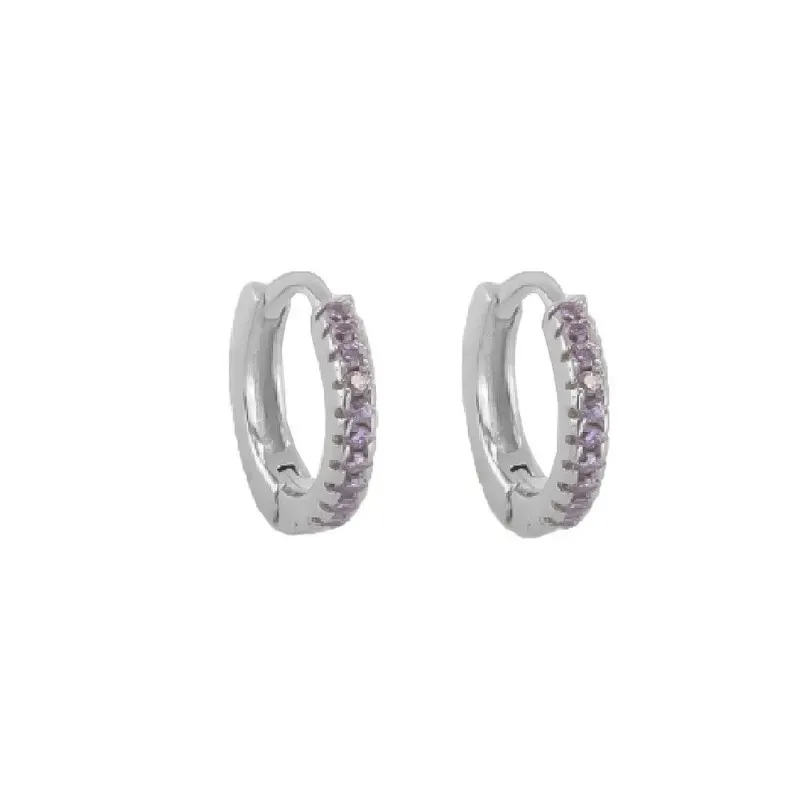 Aros Pendientes en Plata de Ley 925m con 10 mm. circonitas moradas