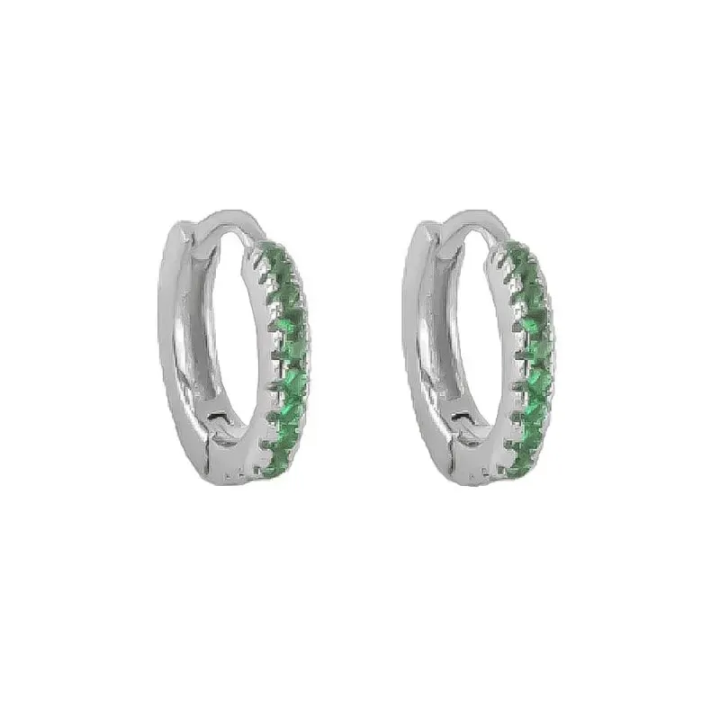Aros Pendientes en Plata de Ley 925m con 10 mm. circonitas verdes