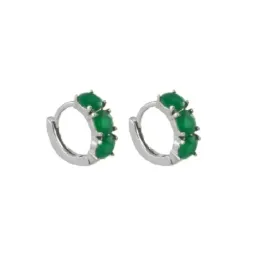 Aros Pendientes en Plata de Ley 925m con 10 mm. tres circonitas verde