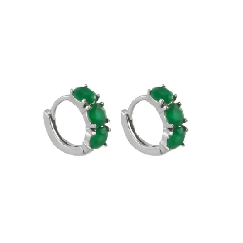 Aros Pendientes en Plata de Ley 925m con 10 mm. tres circonitas verde