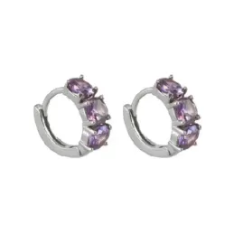 Aros Pendientes en Plata de Ley 925m con 10 mm. tres circonitas morad
