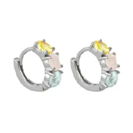 Aros Pendientes en Plata de Ley 925m con 10 mm. y tres circonitas col