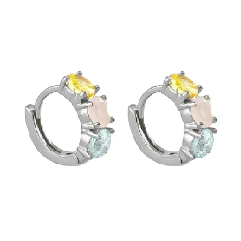 Aros Pendientes en Plata de Ley 925m con 10 mm. y tres circonitas col